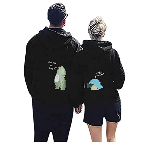 QWUVEDS Partner Pullover Mit Datum Für Pärchen Hoodie personalisiert Couple Geschenke King Queen Pullover Liebespaar Kapuzenpullover Partnerlook für Paar 1 Stück Dinosaurier Hoodie für Paare von QWUVEDS