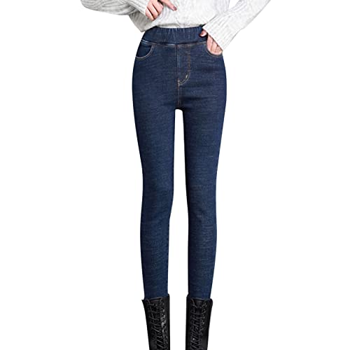 QWUVEDS Plush Denim Damen Herbst Winter 2022 Oberbekleidung Verdickte Hohe Taille Kleine Füße Damenhose Elastische Taille Warme Baumwollhose Jeanshosen Für Damen Glitzer Jeans Damen Skinny Jeans von QWUVEDS