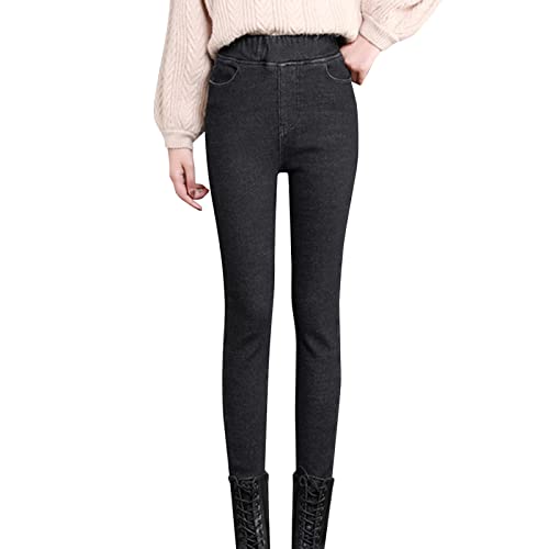 QWUVEDS Plush Denim Damen Herbst Winter 2022 Oberbekleidung Verdickte Hohe Taille Kleine Füße Damenhose Elastische Taille Warme Baumwollhose Jeanshosen Für Damen Glitzer Jeans Damen Skinny Jeans von QWUVEDS