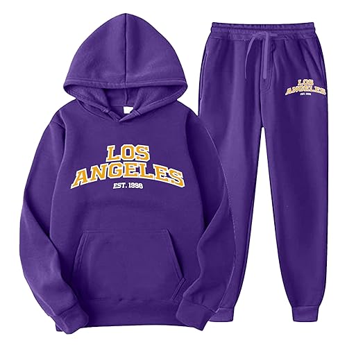 QWUVEDS Trainingsanzüge für Herren, 2-teilig, langärmelig, mit Buchstabendruck, Trainingsanzüge, Kapuzenpullover und Hose Sportswear Trainingsanzug Unisex Jogginganzug Herren Baumwolle (Purple, XXXL) von QWUVEDS