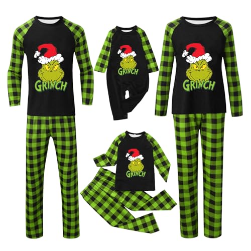 QWUVEDS Weihnachten Grinch Schlafanzug Familie Pyjama Set Pyjama Couple Weihnachtspyjama Familie Set Schlafanzug Lang Outfit Winter Damen Herren Kinder Nachtwäsche Nachthemd Hausanzug Schlafanzüge 017 von QWUVEDS