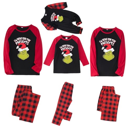 QWUVEDS Weihnachten Grinch Schlafanzug Familie Pyjama Set Pyjama Couple Weihnachtspyjama Familie Set Schlafanzug Lang Outfit Winter Damen Herren Kinder Nachtwäsche Nachthemd Hausanzug Schlafanzüge 652 von QWUVEDS