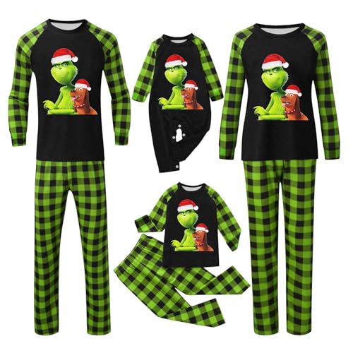 QWUVEDS Weihnachten Grinch Schlafanzug Familie Pyjama Set Pyjama Couple Weihnachtspyjama Familie Set Schlafanzug Lang Outfit Winter Damen Herren Kinder Nachtwäsche Nachthemd Hausanzug Schlafanzüge 114 von QWUVEDS