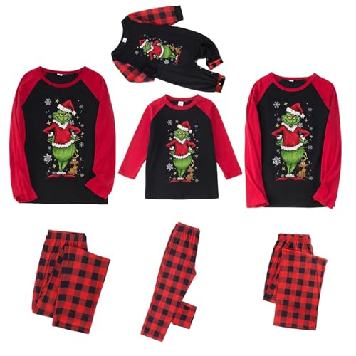 QWUVEDS Weihnachten Grinch Schlafanzug Familie Pyjama Set Pyjama Couple Weihnachtspyjama Familie Set Schlafanzug Lang Outfit Winter Damen Herren Kinder Nachtwäsche Nachthemd Hausanzug Schlafanzüge 616 von QWUVEDS