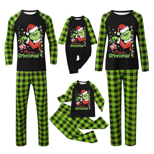 QWUVEDS Weihnachten Grinch Schlafanzug Familie Pyjama Set Pyjama Couple Weihnachtspyjama Familie Set Schlafanzug Lang Outfit Winter Damen Herren Kinder Nachtwäsche Nachthemd Hausanzug Schlafanzüge 070 von QWUVEDS