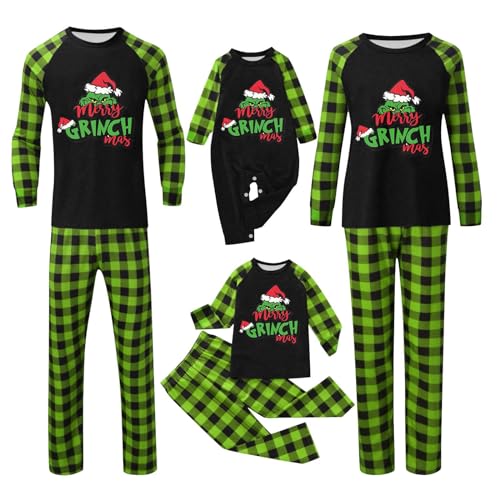 QWUVEDS Weihnachten Grinch Schlafanzug Familie Pyjama Set Pyjama Couple Weihnachtspyjama Familie Set Schlafanzug Lang Outfit Winter Damen Herren Kinder Nachtwäsche Nachthemd Hausanzug Schlafanzüge 136 von QWUVEDS