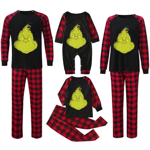 QWUVEDS Weihnachten Grinch Schlafanzug Familie Pyjama Set Pyjama Couple Weihnachtspyjama Familie Set Schlafanzug Lang Outfit Winter Damen Herren Kinder Nachtwäsche Nachthemd Hausanzug Schlafanzüge 309 von QWUVEDS