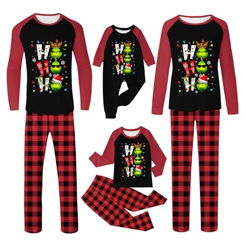 QWUVEDS Weihnachten Grinch Schlafanzug Familie Pyjama Set Pyjama Couple Weihnachtspyjama Familie Set Schlafanzug Lang Outfit Winter Damen Herren Kinder Nachtwäsche Nachthemd Hausanzug Schlafanzüge 207 von QWUVEDS