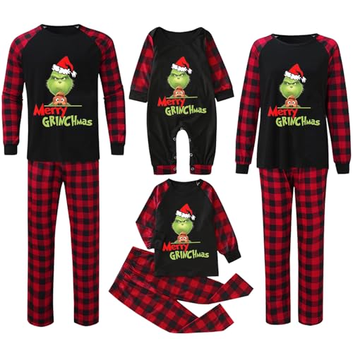 QWUVEDS Weihnachten Grinch Schlafanzug Familie Pyjama Set Pyjama Couple Weihnachtspyjama Familie Set Schlafanzug Lang Outfit Winter Damen Herren Kinder Nachtwäsche Nachthemd Hausanzug Schlafanzüge 285 von QWUVEDS