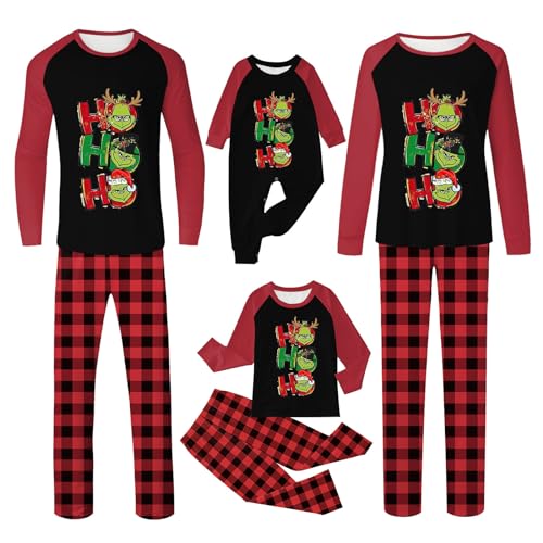 QWUVEDS Weihnachten Grinch Schlafanzug Familie Pyjama Set Pyjama Couple Weihnachtspyjama Familie Set Schlafanzug Lang Outfit Winter Damen Herren Kinder Nachtwäsche Nachthemd Hausanzug Schlafanzüge 237 von QWUVEDS