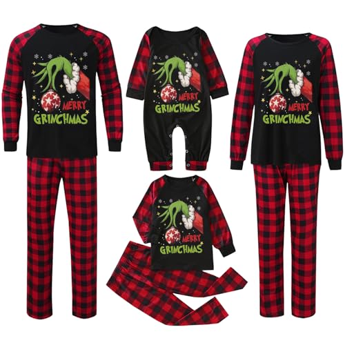 QWUVEDS Weihnachten Grinch Schlafanzug Familie Pyjama Set Pyjama Couple Weihnachtspyjama Familie Set Schlafanzug Lang Outfit Winter Damen Herren Kinder Nachtwäsche Nachthemd Hausanzug Schlafanzüge 334 von QWUVEDS