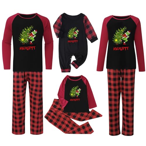 QWUVEDS Weihnachten Grinch Schlafanzug Familie Pyjama Set Pyjama Couple Weihnachtspyjama Familie Set Schlafanzug Lang Outfit Winter Damen Herren Kinder Nachtwäsche Nachthemd Hausanzug Schlafanzüge von QWUVEDS