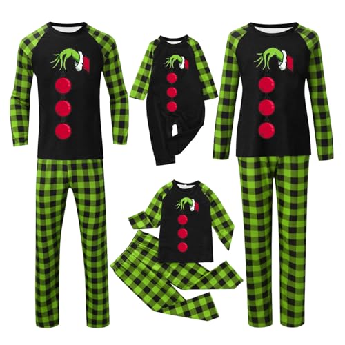 QWUVEDS Weihnachten Grinch Schlafanzug Familie Pyjama Set Pyjama Couple Weihnachtspyjama Familie Set Schlafanzug Lang Outfit Winter Damen Herren Kinder Nachtwäsche Nachthemd Hausanzug Schlafanzüge 053 von QWUVEDS