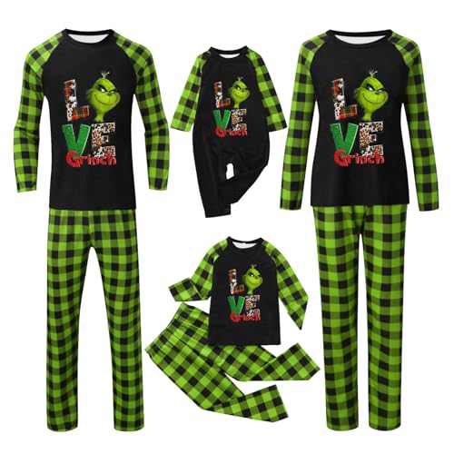 QWUVEDS Weihnachten Grinch Schlafanzug Familie Pyjama Set Pyjama Couple Weihnachtspyjama Familie Set Schlafanzug Lang Outfit Winter Damen Herren Kinder Nachtwäsche Nachthemd Hausanzug Schlafanzüge 027 von QWUVEDS