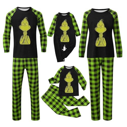 QWUVEDS Weihnachten Grinch Schlafanzug Familie Pyjama Set Pyjama Couple Weihnachtspyjama Familie Set Schlafanzug Lang Outfit Winter Damen Herren Kinder Nachtwäsche Nachthemd Hausanzug Schlafanzüge 179 von QWUVEDS