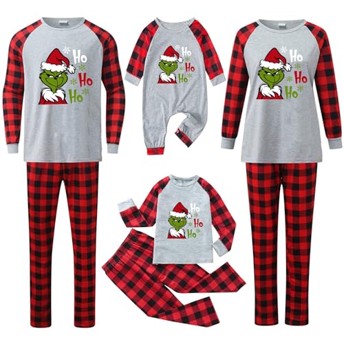 QWUVEDS Weihnachten Grinch Schlafanzug Familie Pyjama Set Pyjama Couple Weihnachtspyjama Familie Set Schlafanzug Lang Outfit Winter Damen Herren Kinder Nachtwäsche Nachthemd Hausanzug Schlafanzüge 791 von QWUVEDS