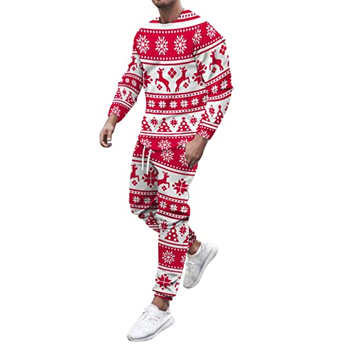 QWUVEDS Winter Sportanzug Herren Herbst Winter Weihnachten 2-teiliges Set bedruckte O-Ausschnitt Langarm Top Bluse und lange Hosen Sets Weihnachtsset Jogginganzug Herren 48 von QWUVEDS