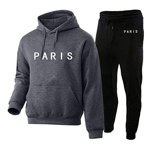 QWUVEDS Winter Sportanzug Herren Herbst und Winter Mode Casual Brief Muster Druck mit Tasche Samt Hoodie Hoodie Hose Zweiteiler Pyjama Herren Fleece Herren Trainingsanzug Set lange Ärmel Kapuzenpullov von QWUVEDS