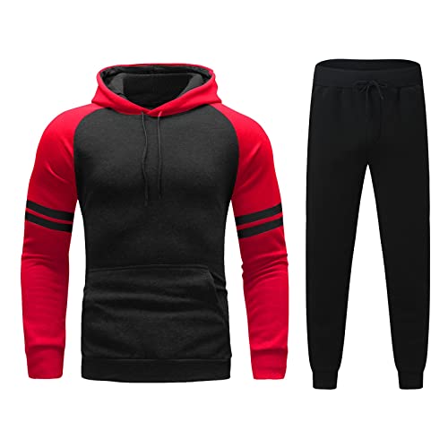 QWUVEDS Zweiteiliges Sport-Set für Herren im Herbst und Winter und gestreifter Farbblock-Pullover und Hosenanzug für die Freizeit Jogginganzug Blau von QWUVEDS