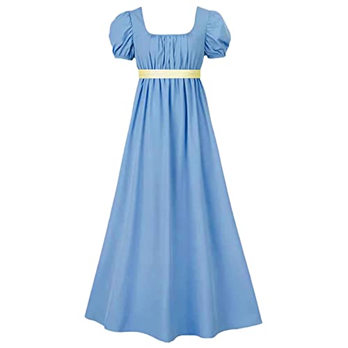 QWUVEDS dienstmädchen Outfit dienstmädchen kostüm dienstmädchen Kleid Regency-Kleider für Damen mit Satin-schärpe, gerüschten puffärmeln, Empire-Taille mittelalterliche lockere Bluse von QWUVEDS