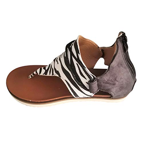 QWUVEDS sandalen & slides für damen zehentrenner sandalen damen sandalen mädchen Schuhe Flip Vintage-Reißverschluss Leopard-Frauen-Sandalen Damen-Flop lässige bequeme Damenschuhe Sommerschuhe Flach von QWUVEDS