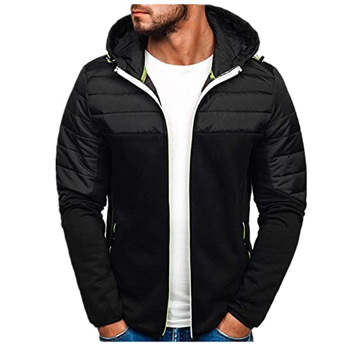 QWUVEDS sportjacken für Herren Herren-Winter-Freizeit-Sport ohne Liner gesteppter Reißverschluss mit Kapuze Übergangsjacke Hoodie-Jacke Lederjacke Herren Herren jacken Sommer jacken Herren von QWUVEDS