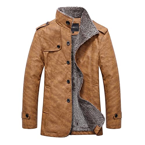 QWUVEDS sportjacken für Herren Männlicher Winter-Fester -Schlitz-Taschen-Lederjacke-dünner Langer Hülsen-Stehkragen-Knopf-Fliege-Mantel Wanderjacke Herren Herbst Herren jacken Sommer jacken Herren von QWUVEDS