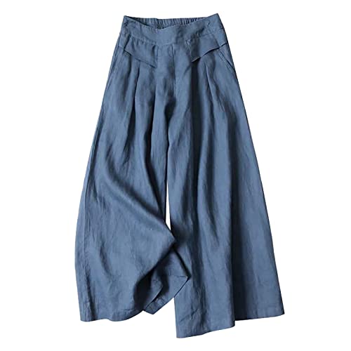 Solide Sommerhose aus Baumwolle und Leinen für Damen mit hoher Taille, dünne, lockere, weit geschnittene Hose Stretch Leggings Damen Baggy Hose Damen Jeans Damen Locker Baggy Jogginghose von QWUVEDS