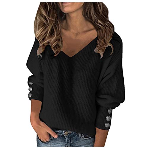 Sommerkleid Damen Mit Ärmel Solide Bluse lose Töpfe Fashion-T-Shirt Frauen V-Ausschnitt PatchworkÄrmeln Lange Damenbluse Pullover Rückenfrei Damen von QWUVEDS