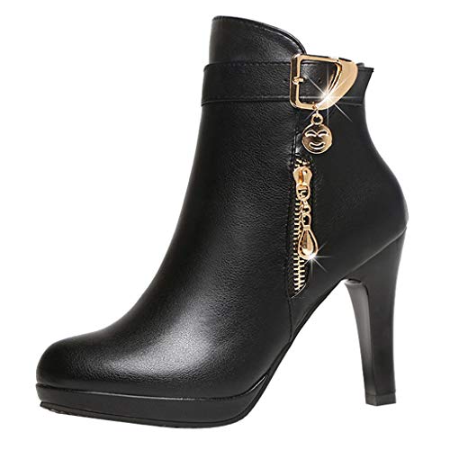 Stiletto high Heels high Heels schwarz high Heels sexy Color Solid Short Round Heel Schuhe Lederschuhe High Toe Women Boot Zipper Damenstiefel Schuhe Damen Sommer Sandalen von QWUVEDS