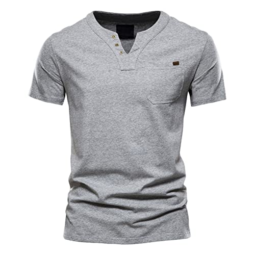 T Shirt Mit Knopfleiste Herren Kurzarm Sommer Herren Slub Baumwolle T-Shirt Herren Casual Fashion Kragen Herren Kurzarm T-Shirt Jade Herren leichte Henley-Oberteile für Fitnessstudio, Laufen Schwarze von QWUVEDS