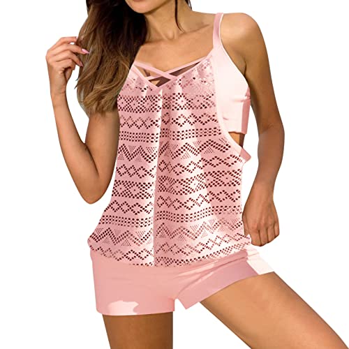 Tankini Sportlich Tankini Damen Tankini Damen Mit Shorts Hemdherren Langarm Damen Rock Weste Oberteile Hose Bikini Print Badeanzug Split Badeanzug Rot Gestreift von QWUVEDS