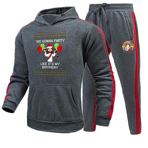 Weihnachts-Sweatshirt mit Rundhalsausschnitt, langärmelig, Leichtes Sweatshirt, lässiges Trainingspullover-Set Hochzeit Anzug Jogginganzug Herren Sportanzug Herren Hausanzug Herren (Grey, XXXL) von QWUVEDS