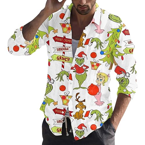 Winterhemden Herren Grinch Weihnachtshemden Herren Freizeithemd Button Down T-Shirts Langarmshirts Blumenhemd 3D Gedruckt Muster Hemd Weihnachtshemd weihnachtshemd Herren lustig weihnachtshemd Herren von QWUVEDS