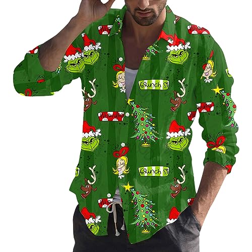 Winterhemden Herren Grinch Weihnachtshemden Herren Freizeithemd Button Down T-Shirts Langarmshirts Blumenhemd 3D Gedruckt Muster Hemd Weihnachtshemd weihnachtshemd Herren lustig weihnachtshemd Herren von QWUVEDS