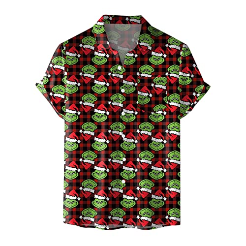 Winterhemden Herren Grinch Weihnachtshemden Herren Freizeithemd Button weihnachtshemd Herren lustig weihnachtshemd Herren Down T-Shirts Langarmshirts Blumenhemd 3D Gedruckt Muster Hemd Weihnachtshemd von QWUVEDS