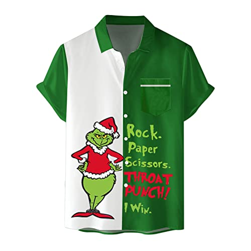 Winterhemden Herren Grinch Weihnachtshemden Herren Freizeithemd Button weihnachtshemd Herren lustig weihnachtshemd Herren Down T-Shirts Langarmshirts Blumenhemd 3D Gedruckt Muster Hemd Weihnachtshemd von QWUVEDS