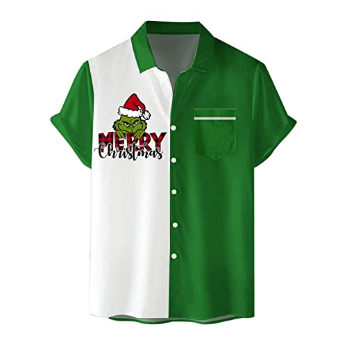 Winterhemden Herren Grinch Weihnachtshemden Herren Freizeithemd Button weihnachtshemd Herren lustig weihnachtshemd Herren Down T-Shirts Langarmshirts Blumenhemd 3D Gedruckt Muster Hemd Weihnachtshemd von QWUVEDS