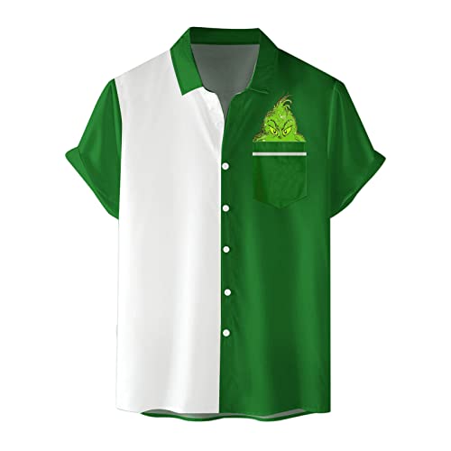 Winterhemden Herren Grinch Weihnachtshemden Herren Freizeithemd Button weihnachtshemd Herren lustig weihnachtshemd Herren Down T-Shirts Langarmshirts Blumenhemd 3D Gedruckt Muster Hemd Weihnachtshemd von QWUVEDS