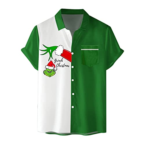 Winterhemden Herren Grinch Weihnachtshemden Herren Freizeithemd Button weihnachtshemd Herren lustig weihnachtshemd Herren Down T-Shirts Langarmshirts Blumenhemd 3D Gedruckt Muster Hemd Weihnachtshemd von QWUVEDS