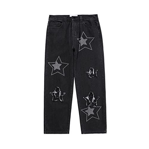 Y2.k Baggy Jeans für Herren Wide Leg Straight Denim Pants Hip Hop Lose Hose Streetwear Jean Kurz Mit Stretch Herren Herren Hose Herren Hosen Modern Herren Hose Stretch Herren Hosen Mit Gummizug von QWUVEDS