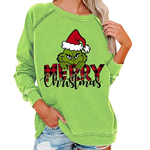 grinch kostüm damen Weihnachten Grinches Sweatshirt, Kreativer Weihnachts Pullover Langarm Frauen Sweatshirt Weihnachten Hoodie Neuheit Damen Rundhalsausschnitt Lässig Herbst Pullover Mode Locker von QWUVEDS