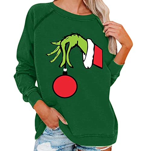 grinch kostüm damen Weihnachten Grinches Sweatshirt, Kreativer Weihnachts Pullover Langarm Frauen Sweatshirt Weihnachten Hoodie Neuheit Damen Rundhalsausschnitt Lässig Herbst Pullover Mode Locker von QWUVEDS