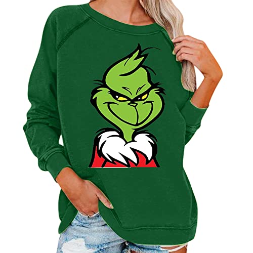 grinch kostüm damen Weihnachten Grinches Sweatshirt, Kreativer Weihnachts Pullover Langarm Frauen Sweatshirt Weihnachten Hoodie Neuheit Damen Rundhalsausschnitt Lässig Herbst Pullover Mode Locker von QWUVEDS