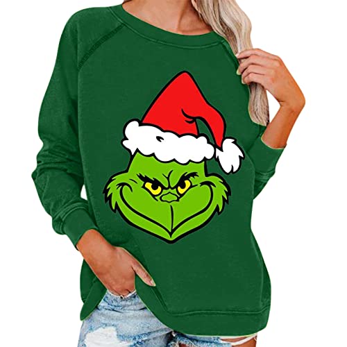 grinch kostüm damen Weihnachten Grinches Sweatshirt, Kreativer Weihnachts Pullover Langarm Frauen Sweatshirt Weihnachten Hoodie Neuheit Damen Rundhalsausschnitt Lässig Herbst Pullover Mode Locker von QWUVEDS