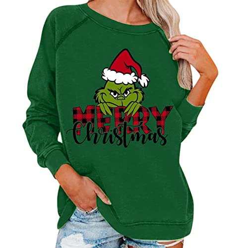 grinch kostüm damen Weihnachten Grinches Sweatshirt, Kreativer Weihnachts Pullover Langarm Frauen Sweatshirt Weihnachten Hoodie Neuheit Damen Rundhalsausschnitt Lässig Herbst Pullover Mode Locker von QWUVEDS