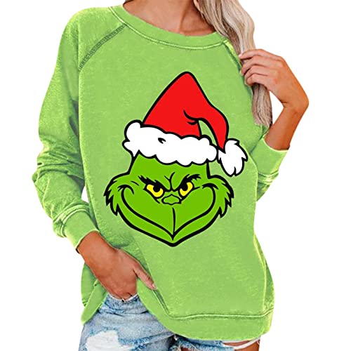 grinch kostüm damen Weihnachten Grinches Sweatshirt, Kreativer Weihnachts Pullover Langarm Frauen Sweatshirt Weihnachten Hoodie Neuheit Damen Rundhalsausschnitt Lässig Herbst Pullover Mode Locker von QWUVEDS