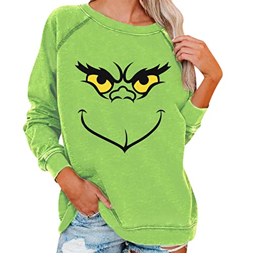 grinch kostüm damen Weihnachten Grinches Sweatshirt, Kreativer Weihnachts Pullover Langarm Frauen Sweatshirt Weihnachten Hoodie Neuheit Damen Rundhalsausschnitt Lässig Herbst Pullover Mode Locker von QWUVEDS