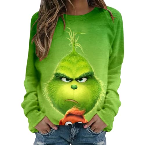 QWUVEDS grinch kostüm damen Grinches Sweatshirt,Kreativer Weihnachts Pullover Langarm Frauen Sweatshirt Hoodie Neuheit Damen Rundhalsausschnitt Lässig Herbst Pullover Mode Locker 677 von QWUVEDS