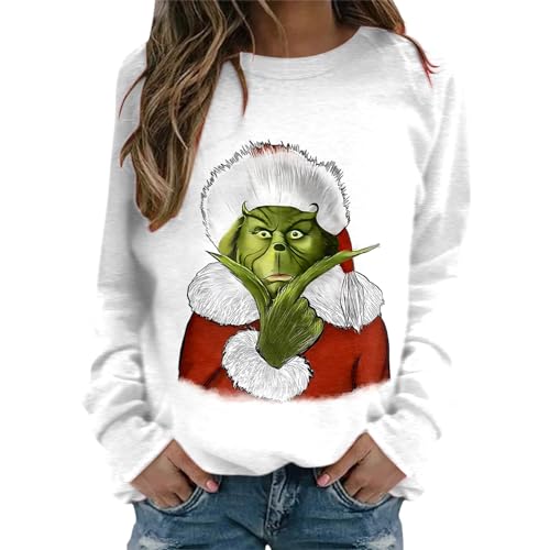 grinch kostüm damen Weihnachten Grinches Sweatshirt, Kreativer Weihnachts Pullover Langarm Frauen Sweatshirt Weihnachten Hoodie Neuheit Damen Rundhalsausschnitt Lässig Herbst Pullover Mode Locker 738 von QWUVEDS